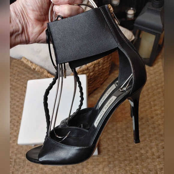 Jimmy Choo Mahine Lace-Up T-Strap Sandal, Black EU 37.5/US 7.5 - Picture 6 of 16